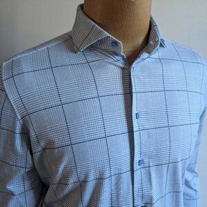 EMANUEL BERG Blue Plaid Shirt Modern Fit